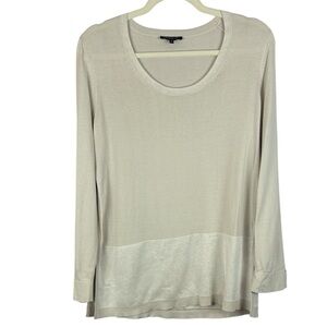 Lafayette 148 New York Silk Cotton Blend Cream Long Sleeve Medium Blouse